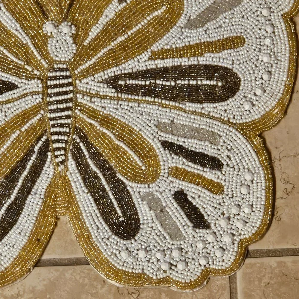 VERY RARE KIM SEYBERT BUTTERFLY WHITE GOLD CRYSTAL PLACEMAT CHARGER CENTERPIECE